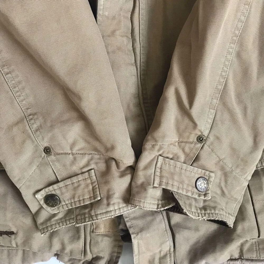 Eddie Bauer Jacket Mens L Chore Barn Field Coat Plaid Lined Corduroy Collar Cuff